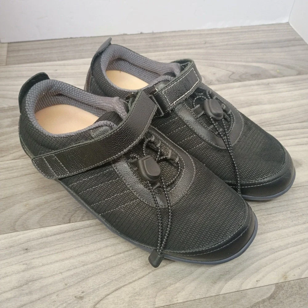 Orthofeet Breeze 835 Shoes Women's 8 EE 2E Wide Black Leather Walking Sneakers